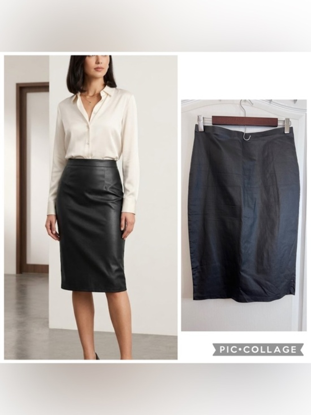 Haute monde Classic Black Faux Leather Pencil Skirt size L